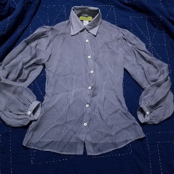 100% silk grey button down blouse xs - Picture 2 of 6